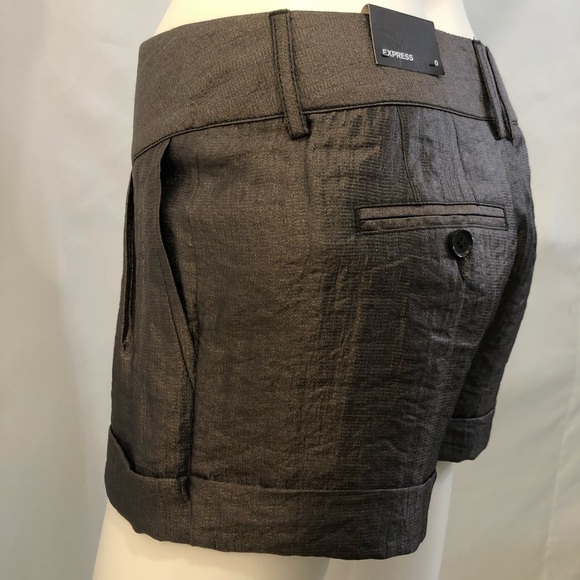 Metallic Lame Pleat Front Cuffed Shorts, Size 0 - Picture 4 of 12